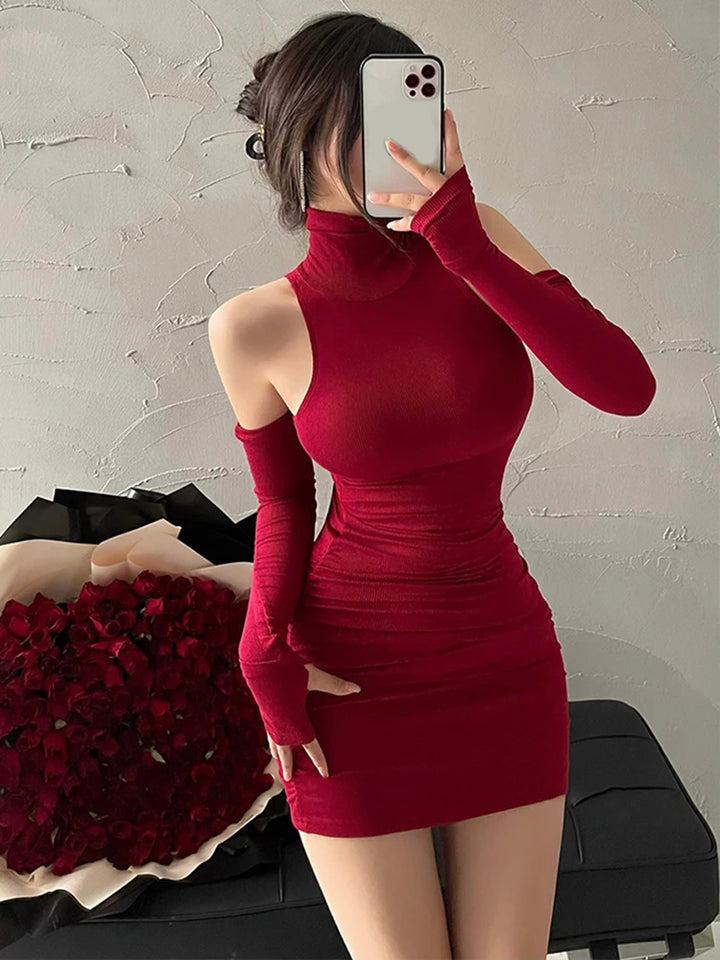 Summer Sexy High Neck Bodycon Dress Pleats