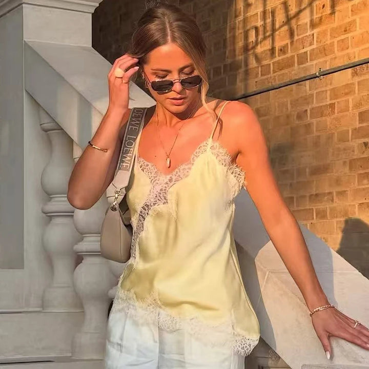 Exquisite Satin Lace Camisole For Elegant Evening
