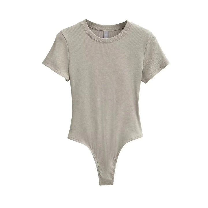Women Summer Short Sleeve O-neck Slim Fit Knit Bodysuit