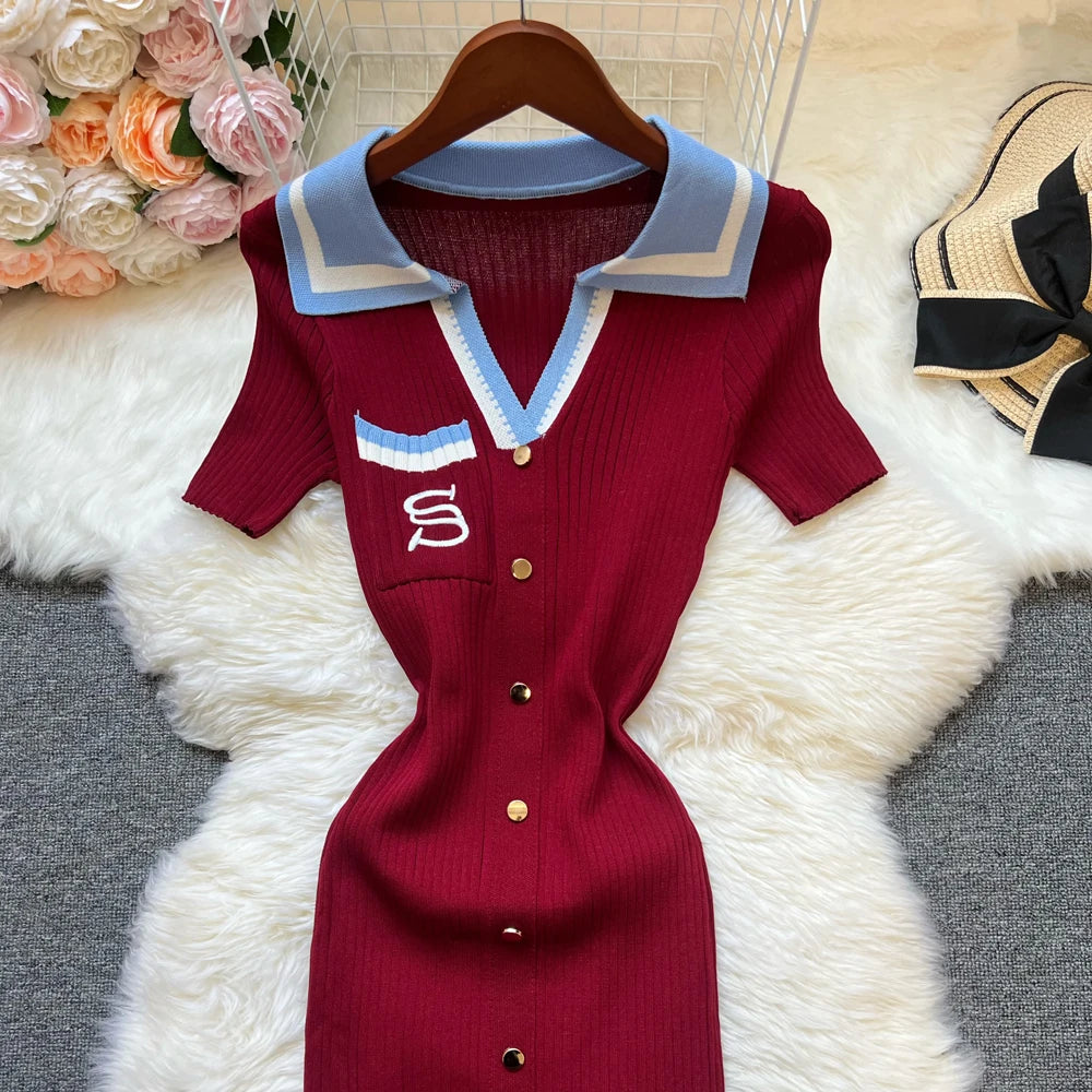 YuooMuoo Y2K Embroidered Knit Summer Dress Women