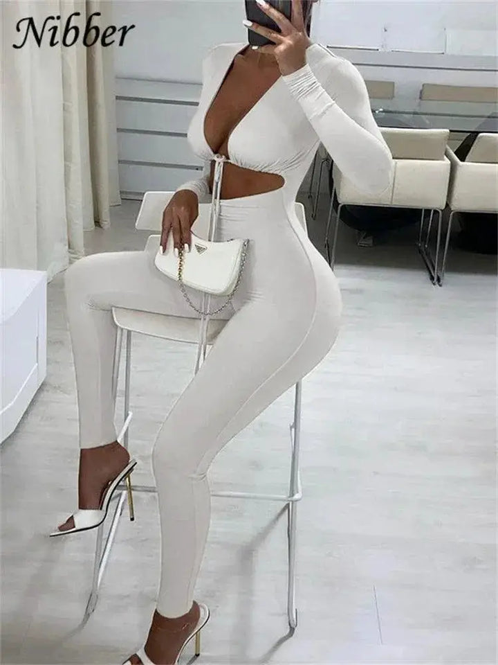 Sultry Vixen V Neck Bodycon Jumpsuit For Elegant Women