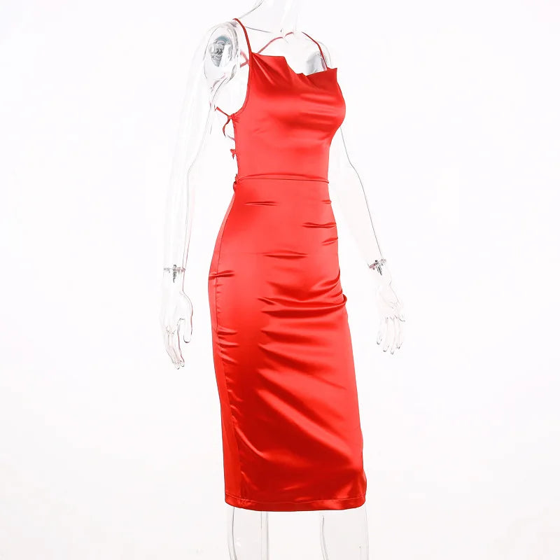 Elegant Satin Lace Midi Gown Exclusive Slim Sheath