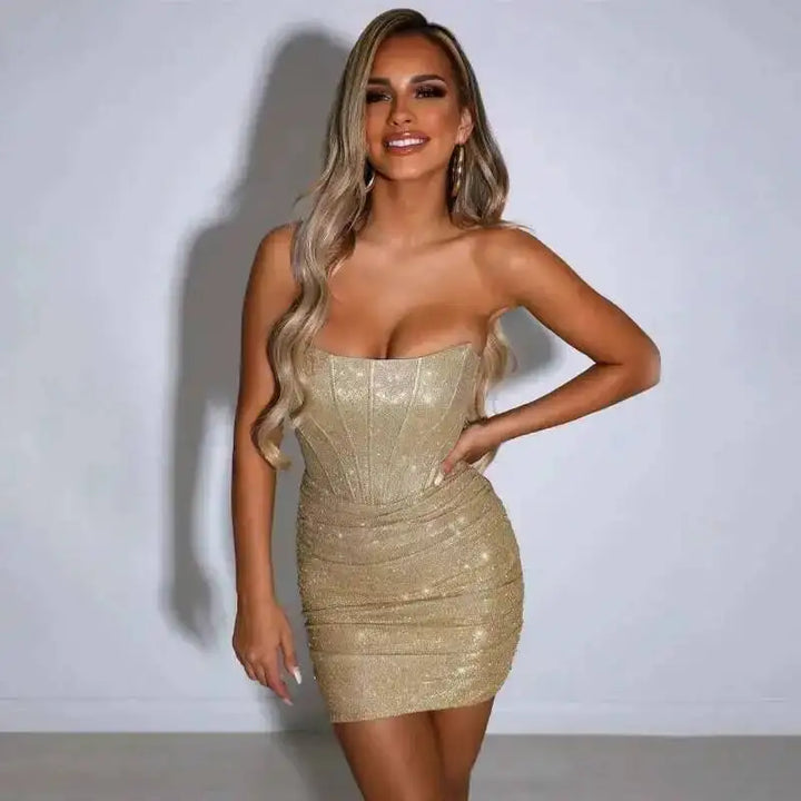 Giyu Black Glitter Strapless Bodycon Mini Dress