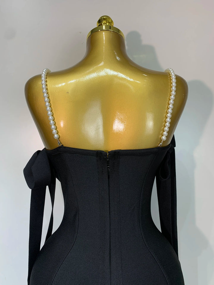 Women Sexy Backless Pearl Diamonds Crystal Bodycon Bandage Dresses Celebrity Elegant Evening Party Club Dress Vestido