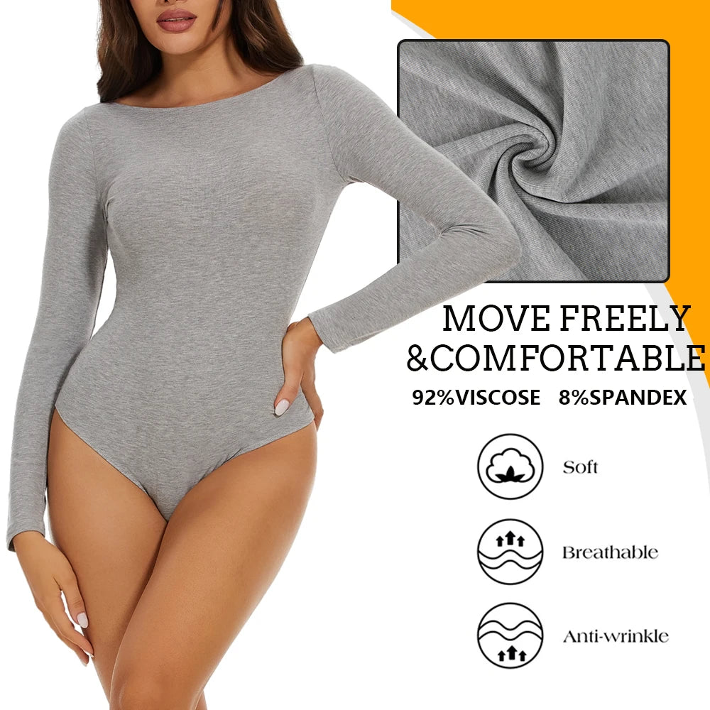 Womens Round Collar Elastic Bodysuit Shapewear