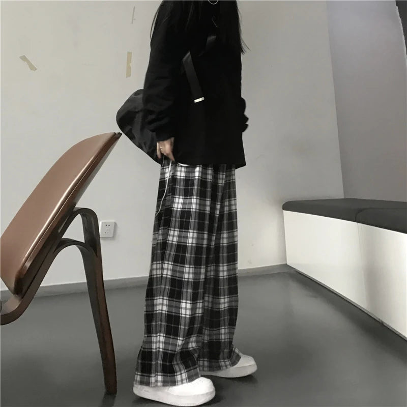 Premium Plaid Sweatpants Wide Leg For Students