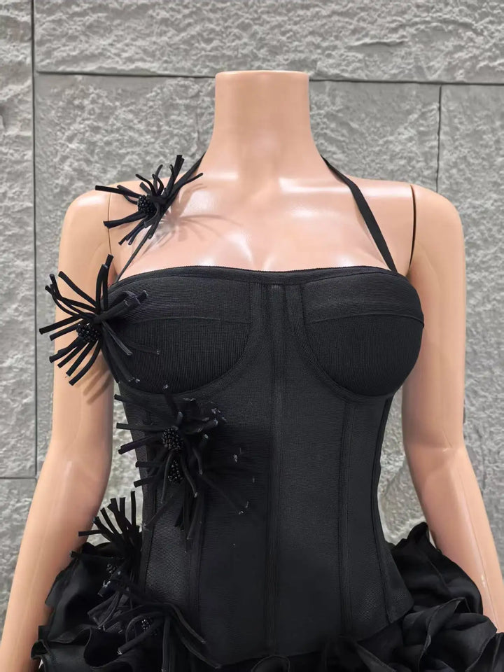 XEVMONI Black Signature Strapless Sexy Club Dress