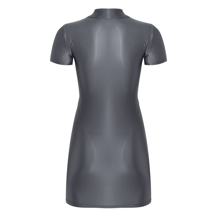 Signature Glossy Mock Neck Mini Dress For Tropical