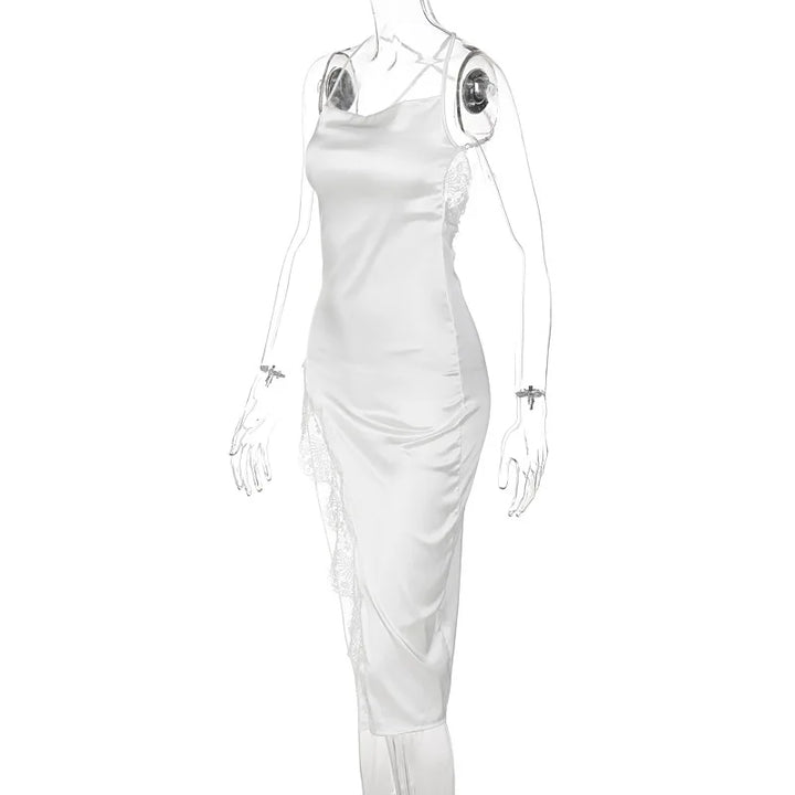 Exclusive Black Satin Midi Sheath Dress For Summer
