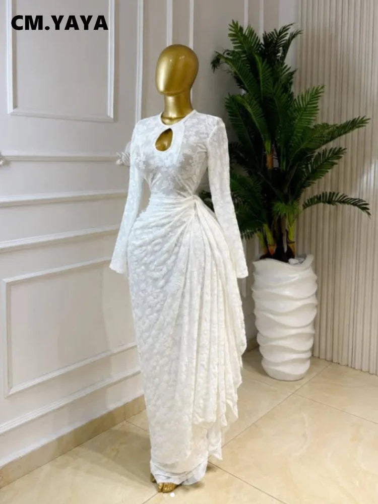 Elegant Women Ruched Long Sleeve Bodycon Maxi