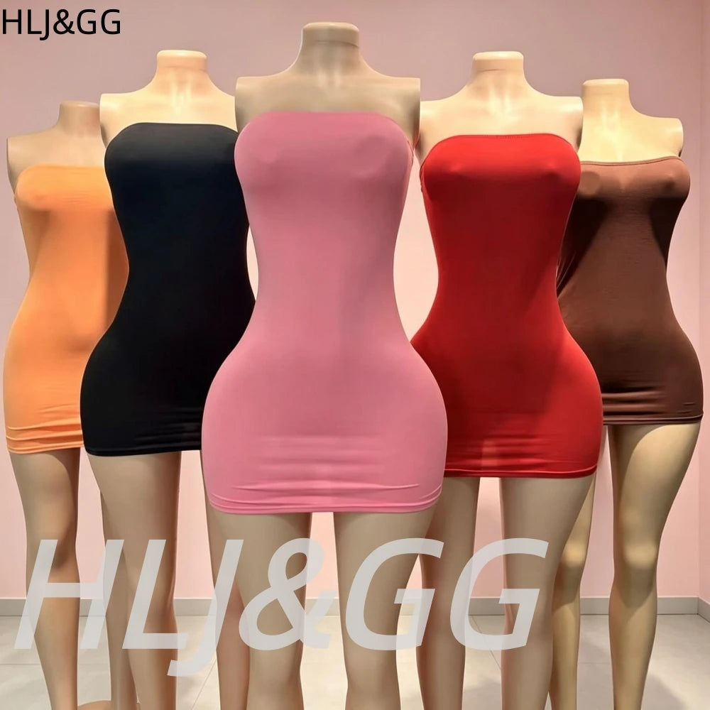 HLJ&amp;GG Sexy Hot Girl See Through Bodycon Mini Dresses Women Off Shoulder Sleeveless Slim Veardios Fashion Party Club Streetwear