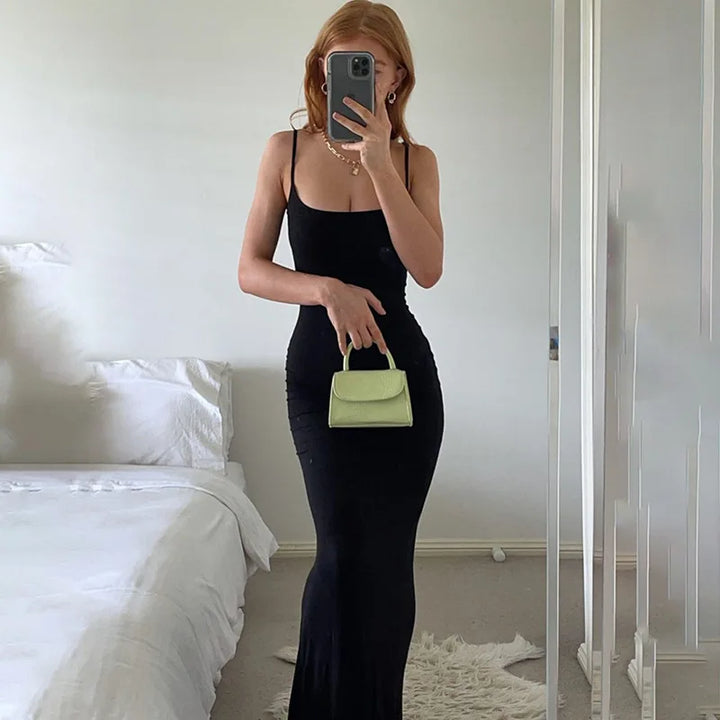 WuziJing Satin Slip Maxi Dress Sleeveless Backless