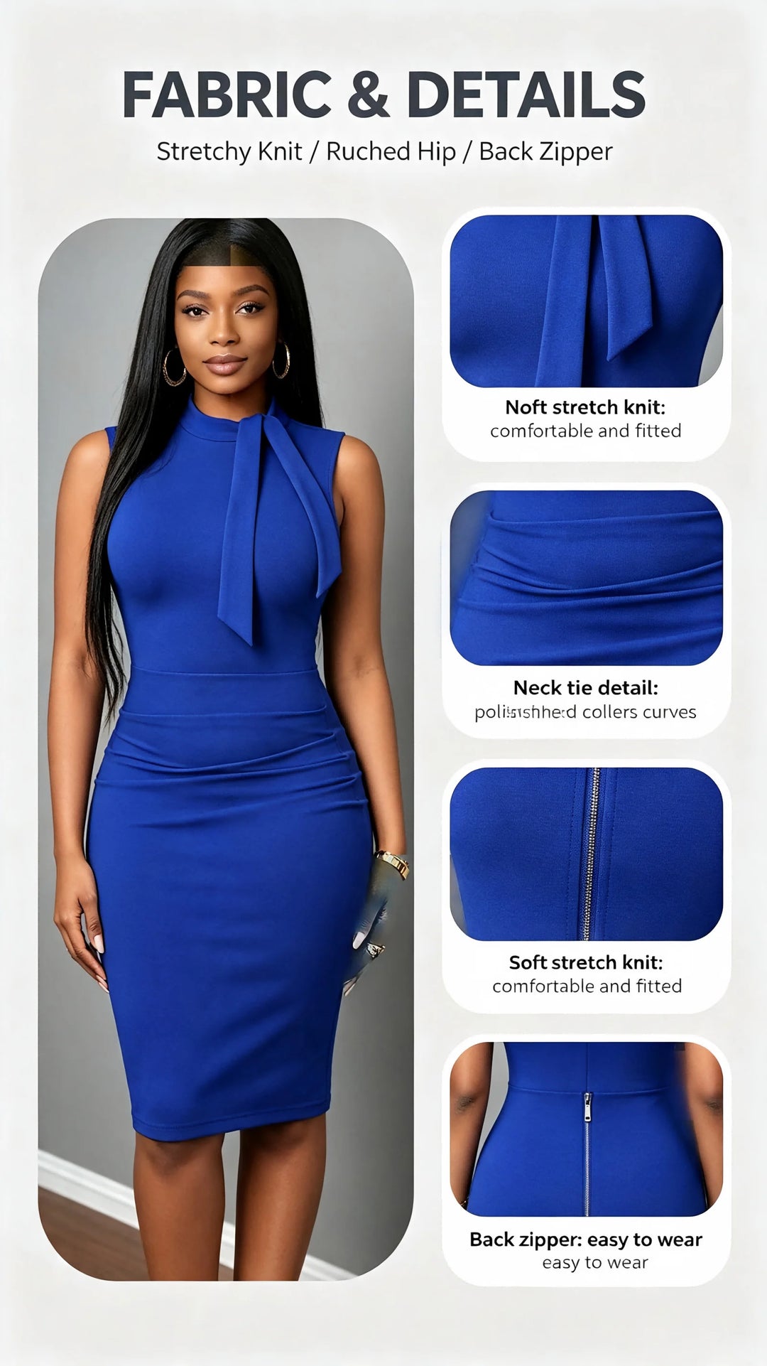 Luxury Stand Collar Midi Dress For Work Or Party