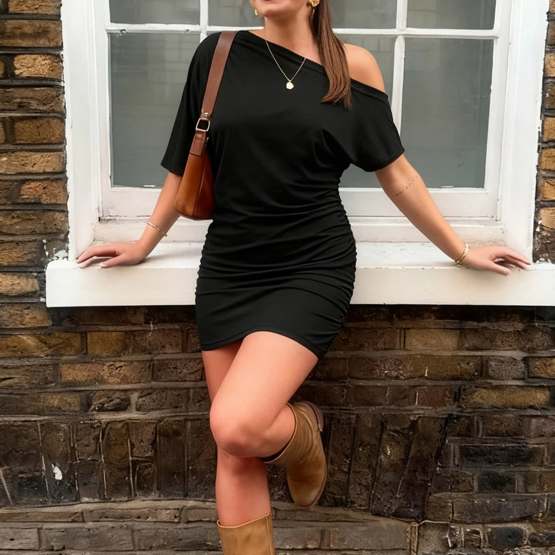 One Shoulder Bat Sleeve Wrap Dress Backless Mini