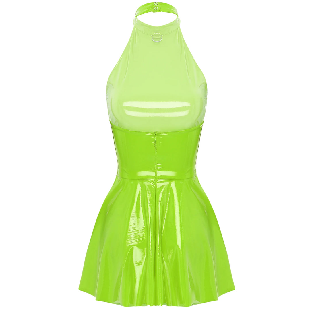 Luxury Glossy Patent Leather Mini A Line Dress