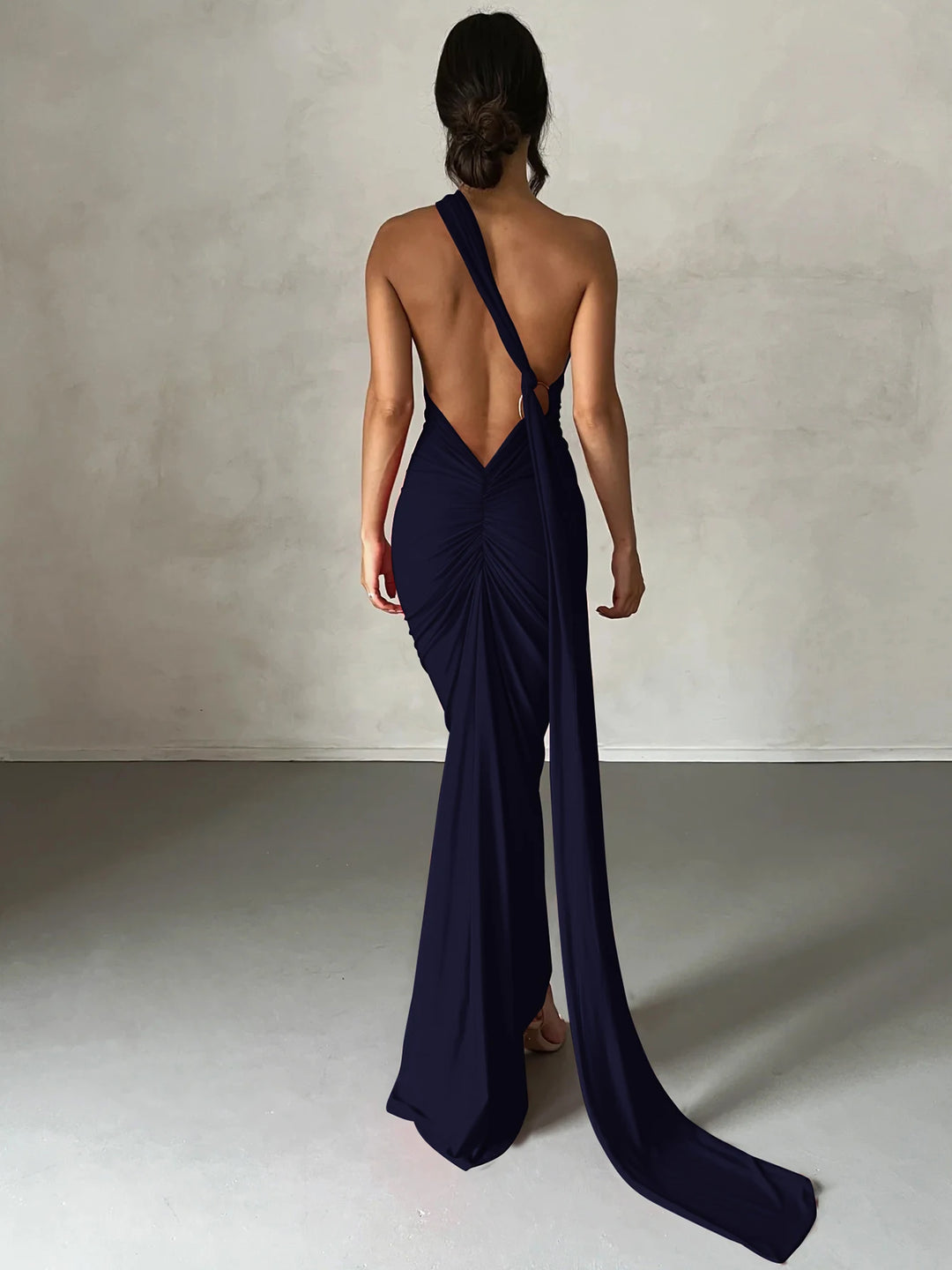 Elegant Y2k One Shoulder Maxi Dress Scarf Backless
