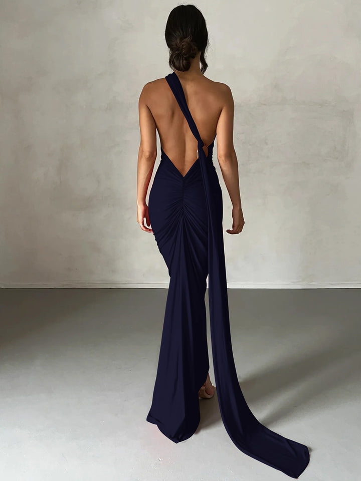 Elegant Y2k One Shoulder Maxi Dress Scarf Backless