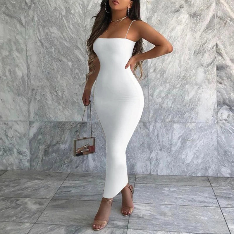 Elegant Sleeveless Backless Ankle Bodycon Dress