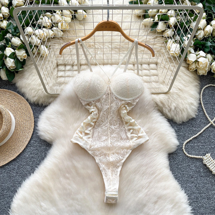 Chic Gothic Lace Halter Bodysuit Slim Fit Elastic Jumpsuit