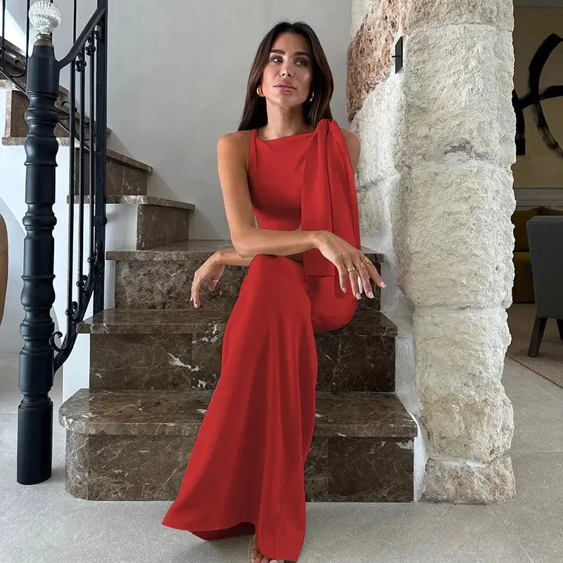 Hugcitar Fashion Solid O Neck Sleeveless Patchwork Sexy Bodycon Maxi Prom Dress Summer Women Clothes Party Festival Club Y2K