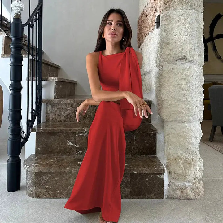 Hugcitar Fashion Solid O Neck Sleeveless Patchwork Sexy Bodycon Maxi Prom Dress Summer Women Clothes Party Festival Club Y2K