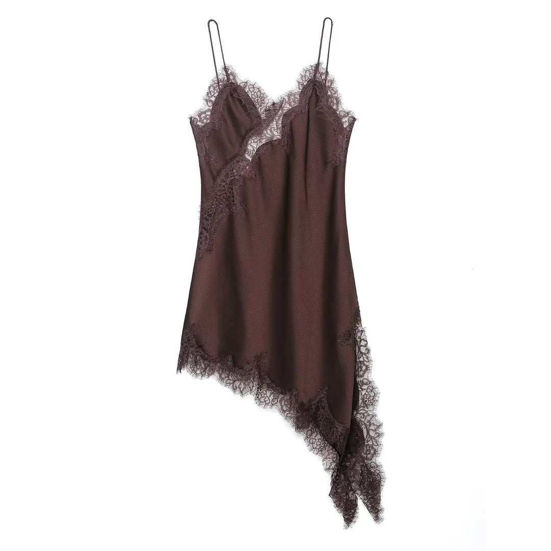 Klkxmyt Satin Lace Mini Dress For Summer