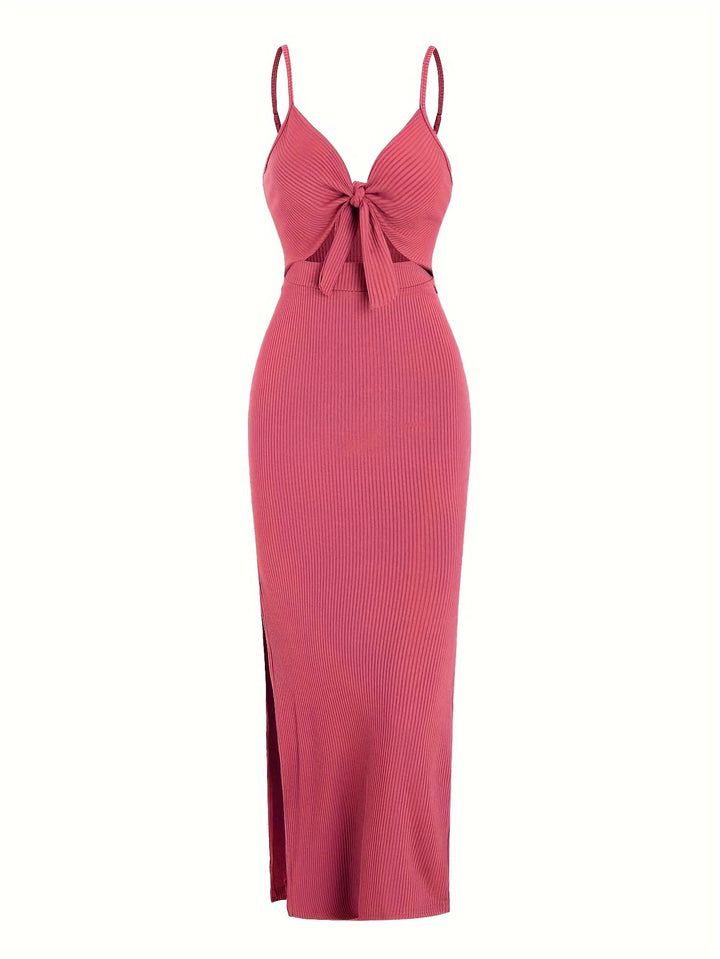 Floral Knit V Neck Sleeveless Backless Long Dress