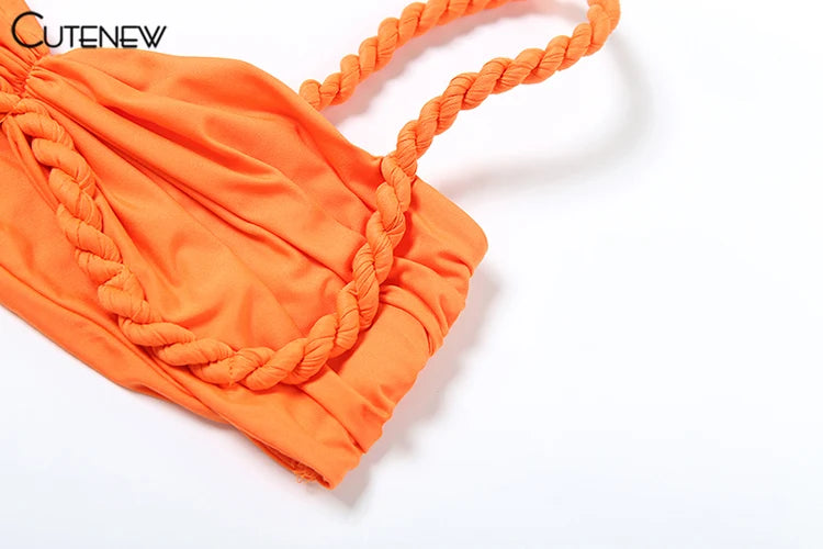 Chic Women Summer Vacation Set Pleated Crop Top