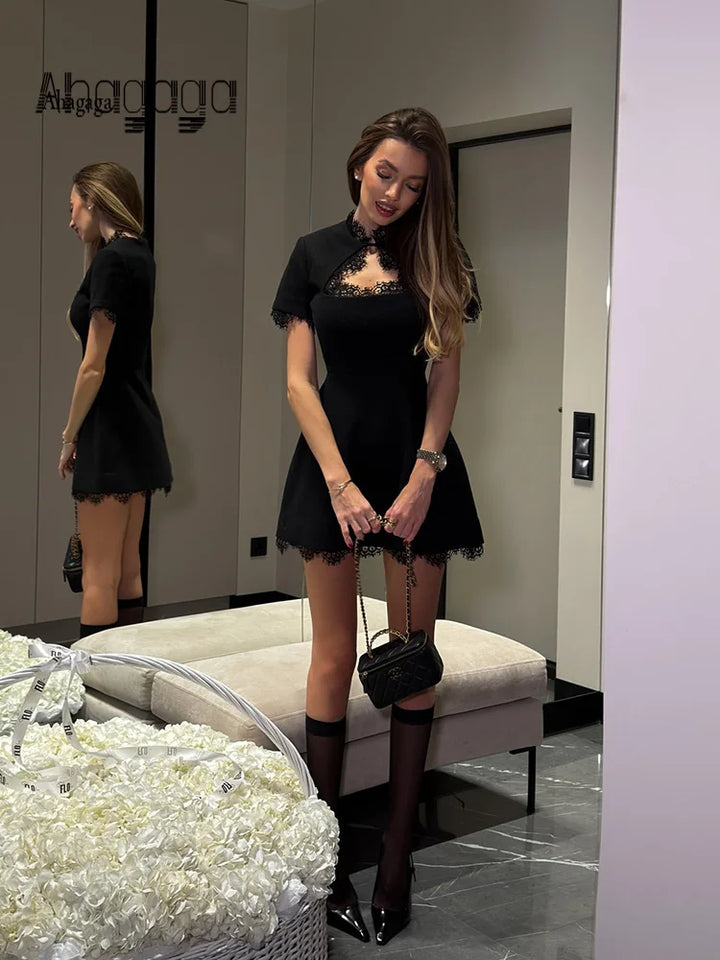 Stylish Slim Fit Lace Mini Dress For Women