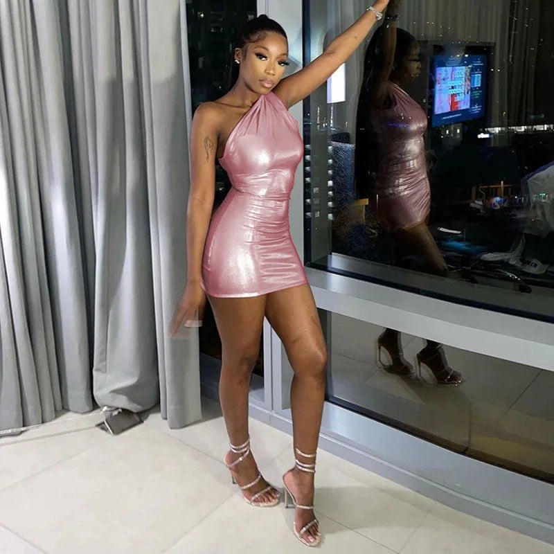 Luxury Metallic One Shoulder Mini Dress