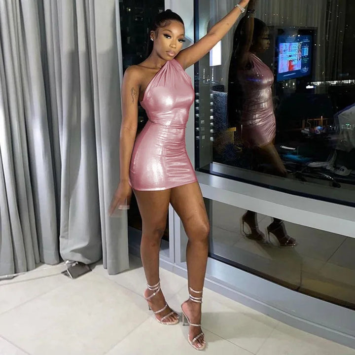 Luxury Metallic One Shoulder Mini Dress