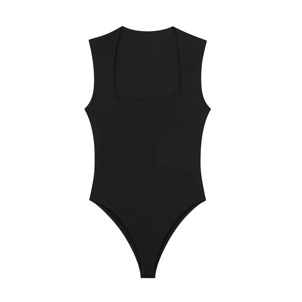 Skinny Square Neck Bodysuit for Women Sexy Sleeveless