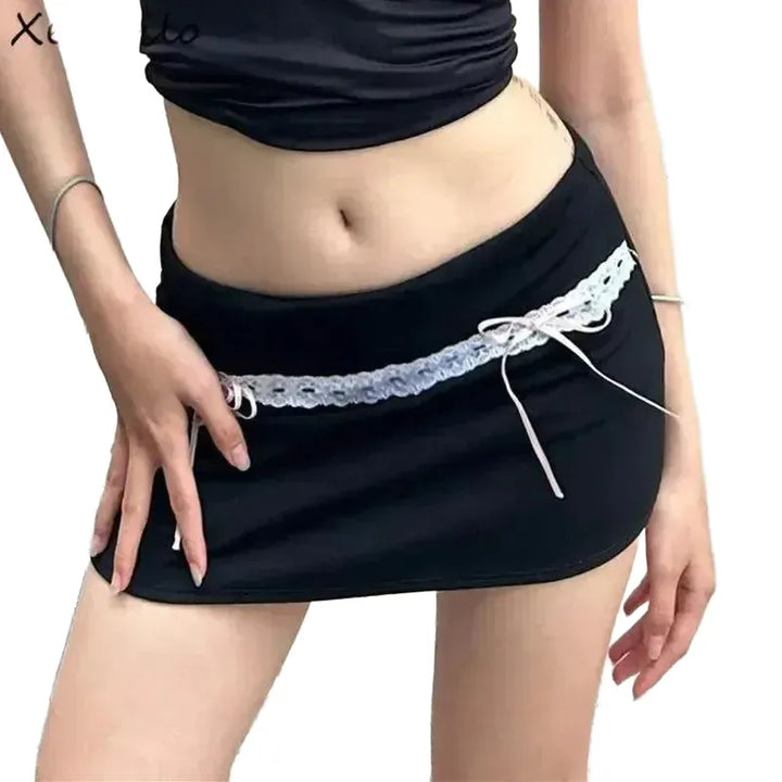 Chic Lace Up High Waist Skirt Y2K Streetwear Fashion Trend
