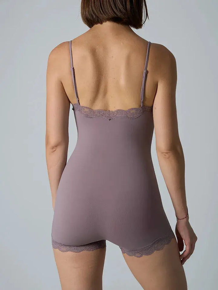 Hot Women Sexy Lace Patchwork Bodysuit Sports FitnessSkinny Shaperwear Camisole Square Neck Spaghetti Strap Slimming Bodycon
