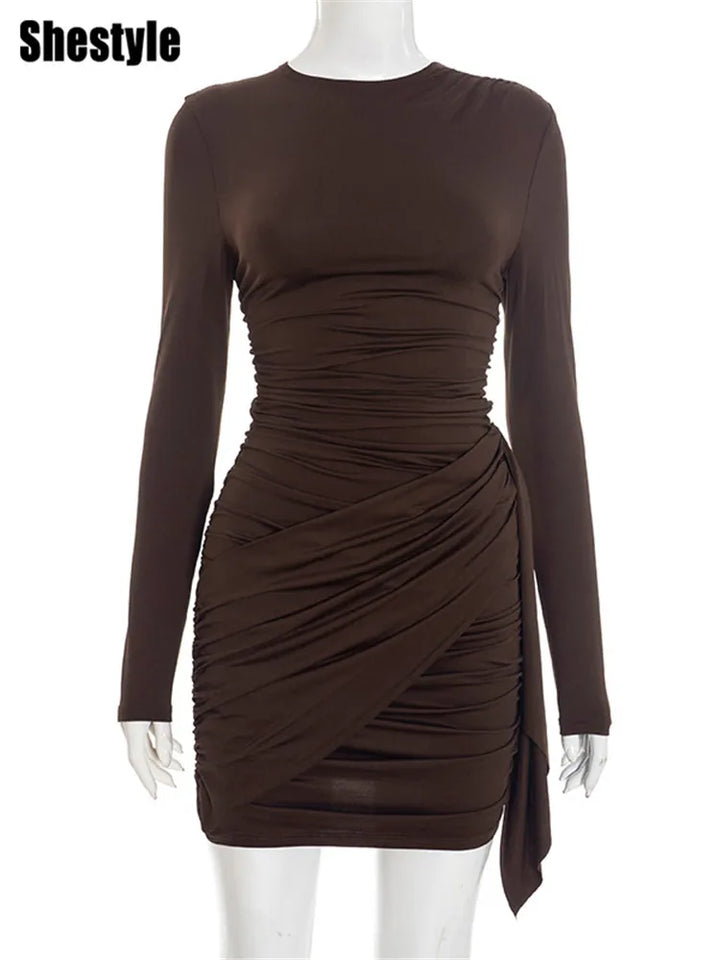 Burgundy Long Sleeve Bodycon Sheath Dress Women