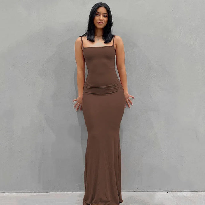WuziJing Satin Slip Maxi Dress Sleeveless Backless