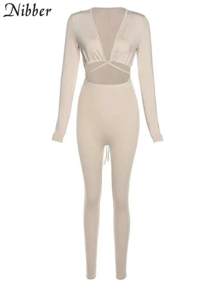 Sultry Vixen V Neck Bodycon Jumpsuit For Elegant Women