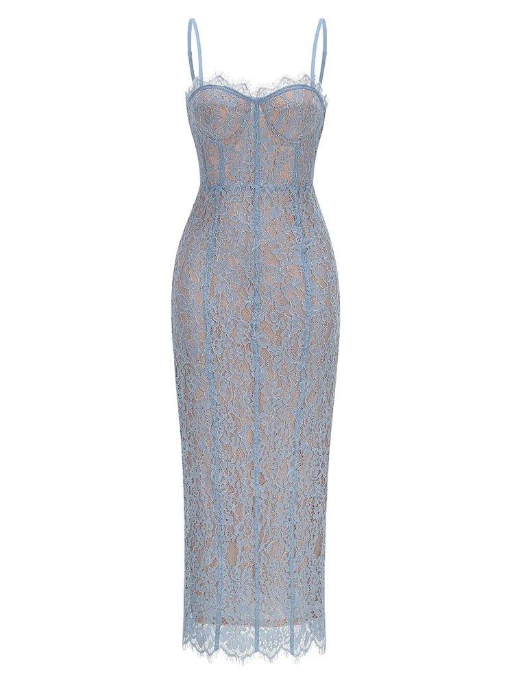 Black Floral Lace Evening Dress With V Neck Bodycon