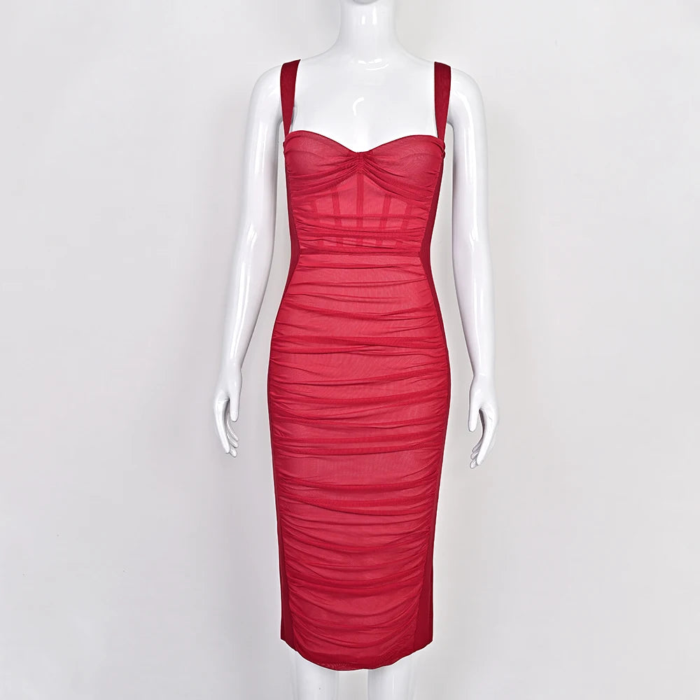 Beaukey Vintage Lace Bandage Dress Elegant