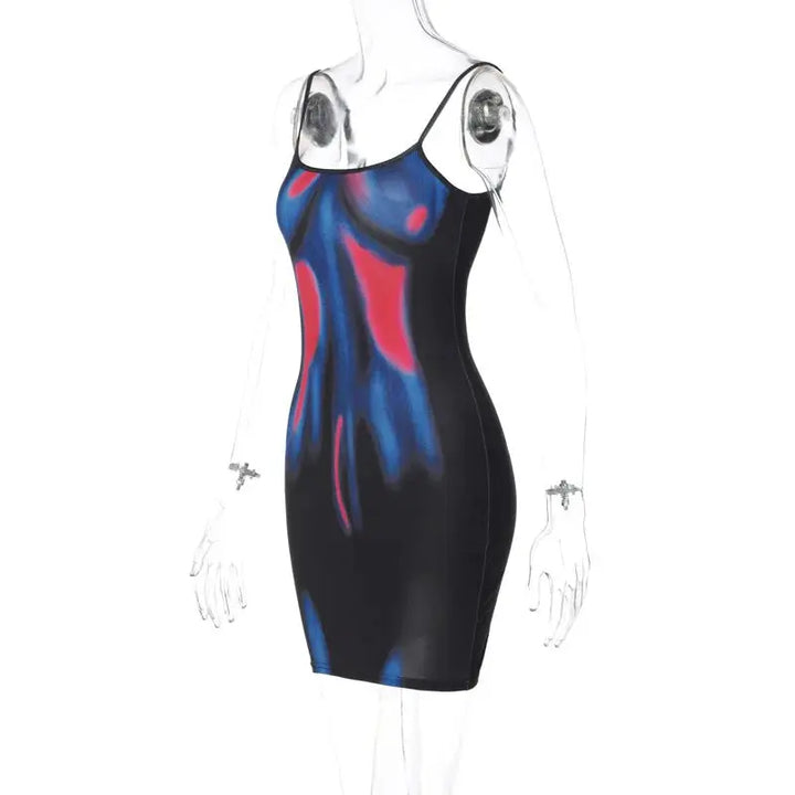 Fashion Printing Bodycon Dress For Women Summer Y2k Clothes Spaghetti Strap Mini Vestidos De Mujer Sleeveless One Piece Outfits