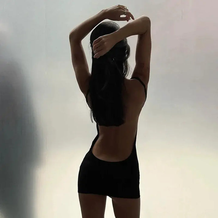 Backless Black Dress For Women Summer Clothing Y2k One Piece Sexi Night Dress Hot Club Outfits Spaghetti Strap Vestido Feminino