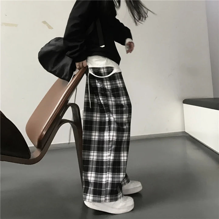 Premium Plaid Sweatpants Wide Leg For Students
