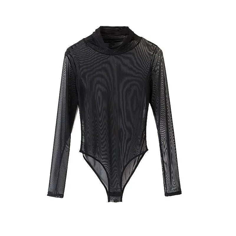 Stylish Mesh Bodysuit For Women See Through Long Sleeve