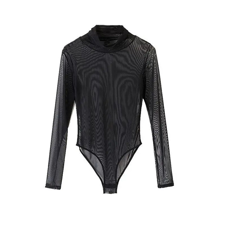 Stylish Mesh Bodysuit For Women See Through Long Sleeve
