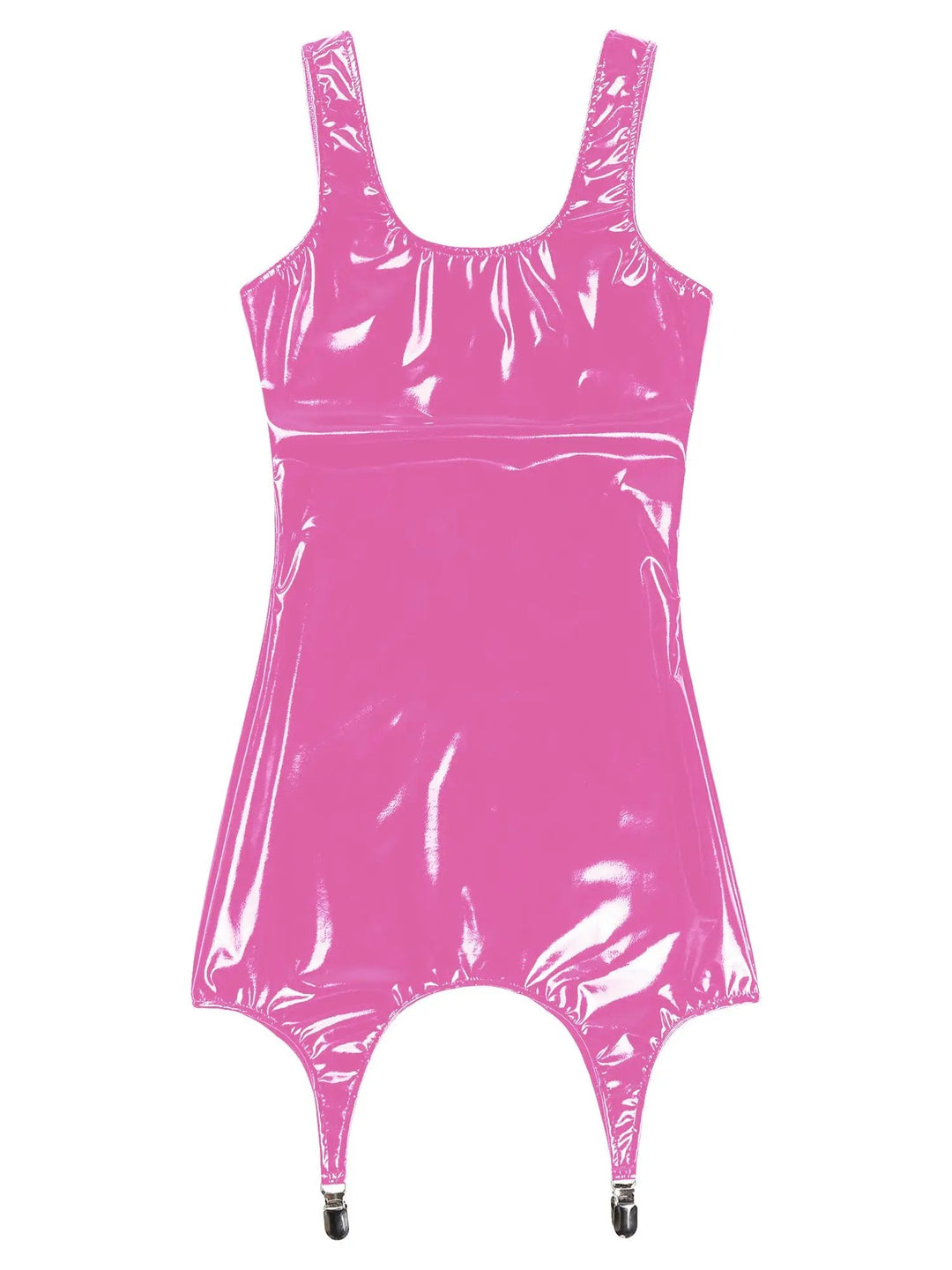 Sexy Women Wetlook Leather Tank Bodycon Dress Latex Sleeveless Mini Dresses Clubwear with Metal Clips Party Club Clothes Femme