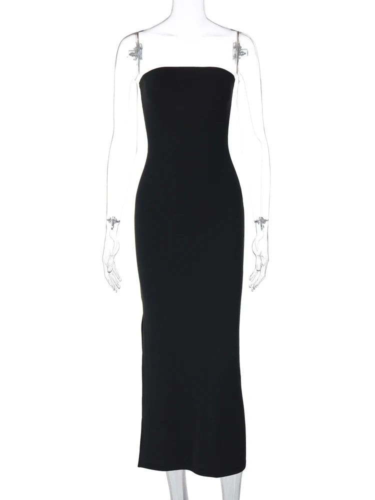 Elegant Black Strapless Bodycon Maxi Prom Dress For Festivals