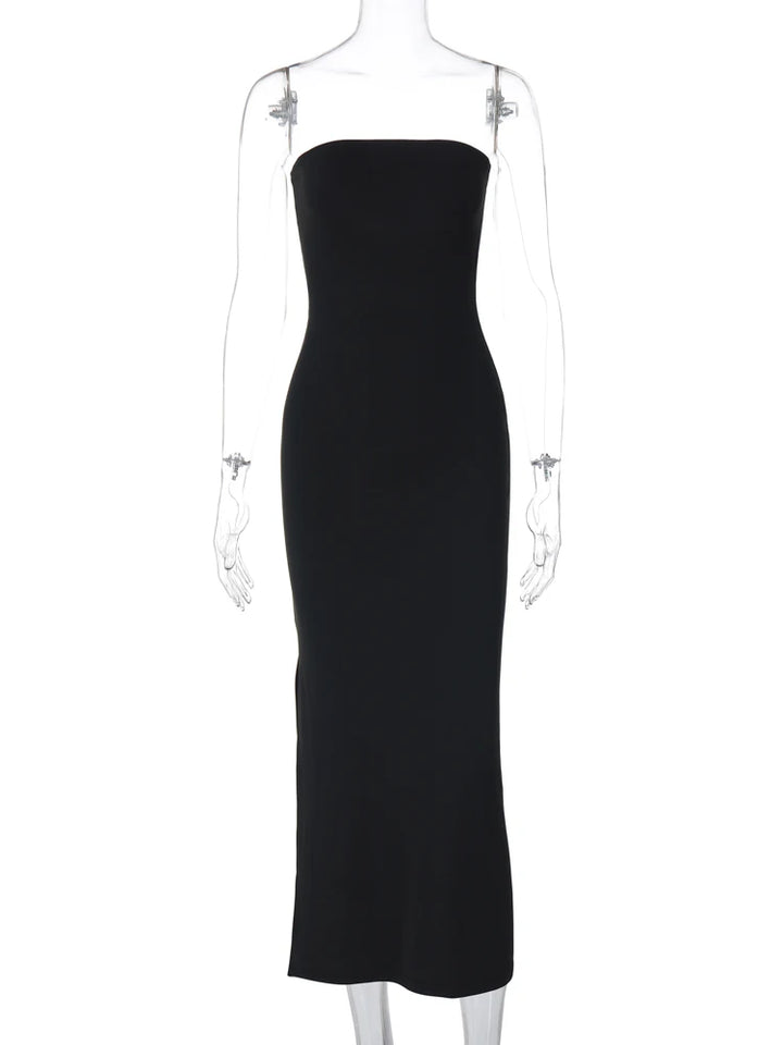 Elegant Black Strapless Bodycon Maxi Prom Dress For Festivals
