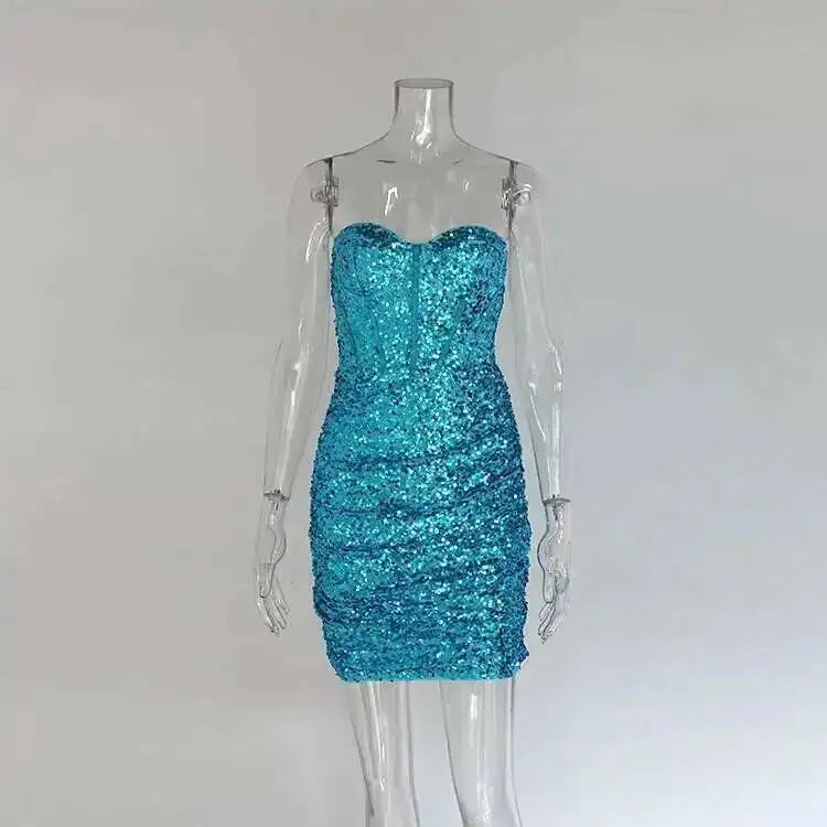 Giyu Black Glitter Strapless Bodycon Mini Dress