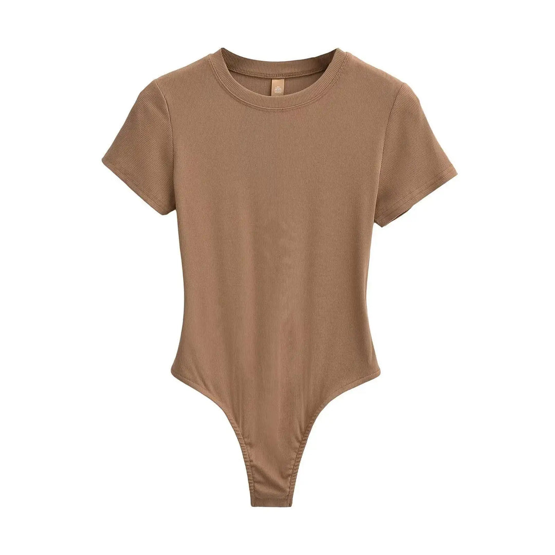 Women Summer Short Sleeve O-neck Slim Fit Knit Bodysuit