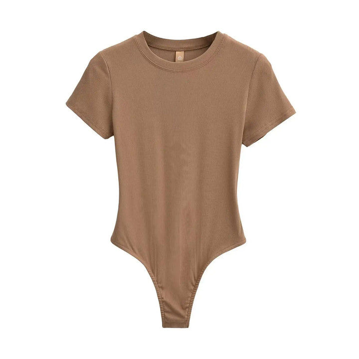 Women Summer Short Sleeve O-neck Slim Fit Knit Bodysuit